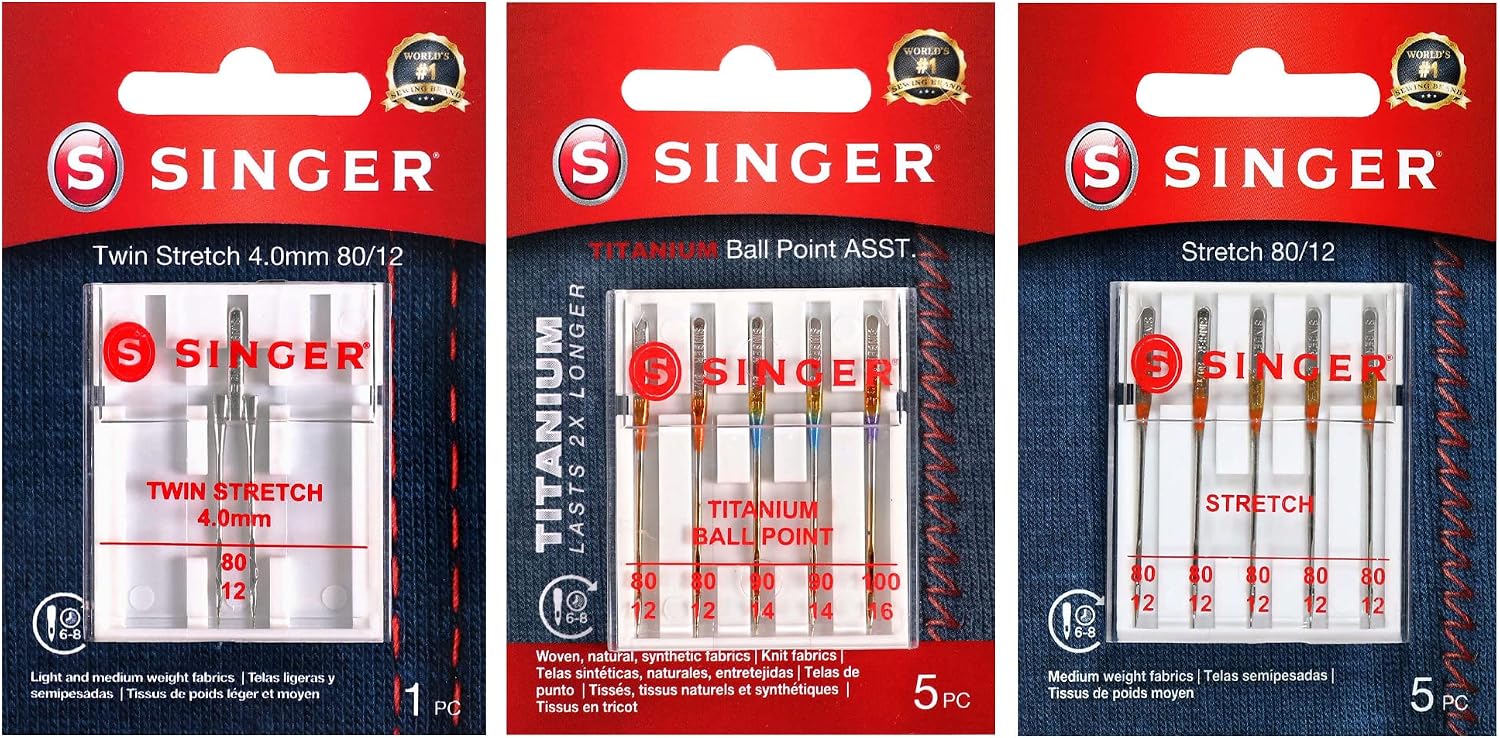 SINGER Assorted Stretch and Ball Point Sewing Machine Needle Bundle in Sizes 8012, 9014, 10016 for Swimwear and Athletic Wear, 11pc Set