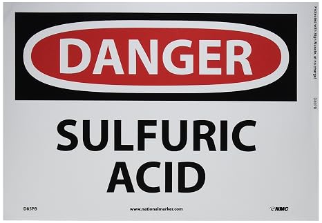 NMC D85PB OSHA Sign, Legend "DANGER - SULFURIC ACID", 14" Length x 10" Height, Pressure Sensitive Vinyl, Black/Red on White