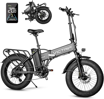 VICTRIP Folding Electric Bike, 48V 20.8AH Large Battery Ebike with 30MPH 1000W Peak Motor, 20 x 4.0 Fat Tire Mountain Adults Electric Bicycles, 7 Speed Gears & Dual Hydraulic Disc Commuter E-Bike