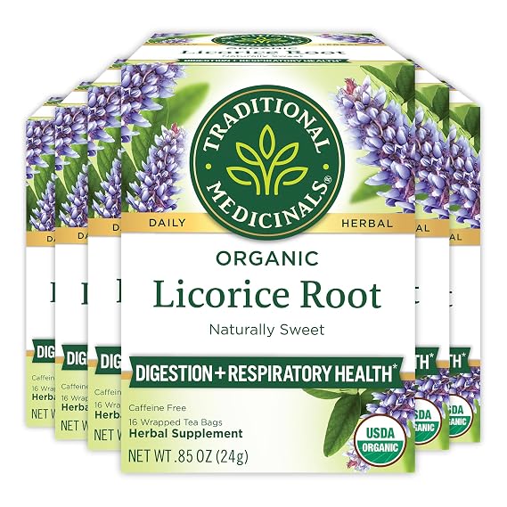 Traditional Medicinals Tea, Organic Licorice Root, Soothes the Digestive Tract & Promotes Respiratory Health - Kosher, Non-GMO, Caffeine-Free - 96 Tea Bags (6 Pack)