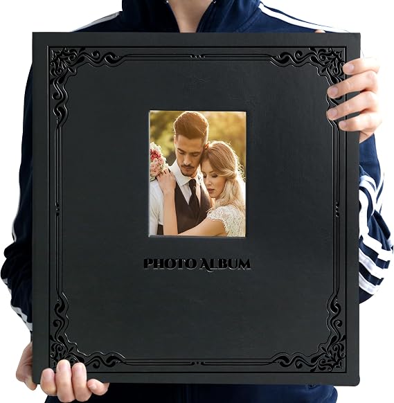 Photo Album Can Hold 3X5 4X6 5X7 6X8 8X10 Photos, Self Adhesive Magnetic DIY Scrapbook Albums (Black, Large)