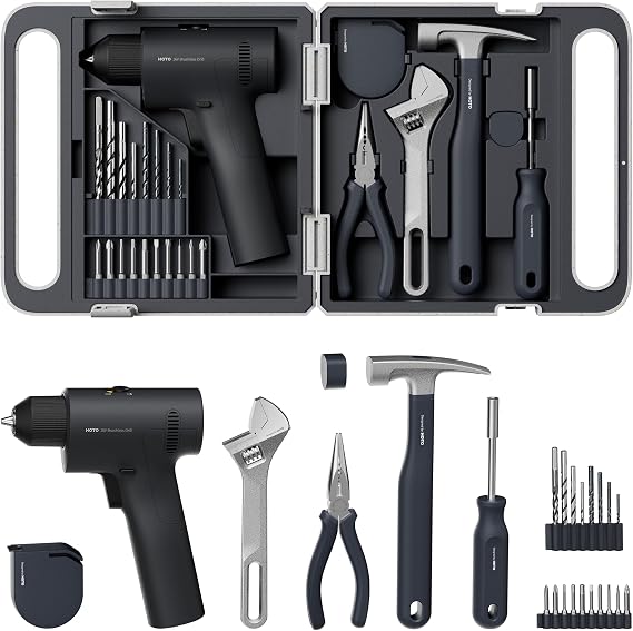 HOTO 25PCS Household Tool Kit with 16V Brushless Power Drill