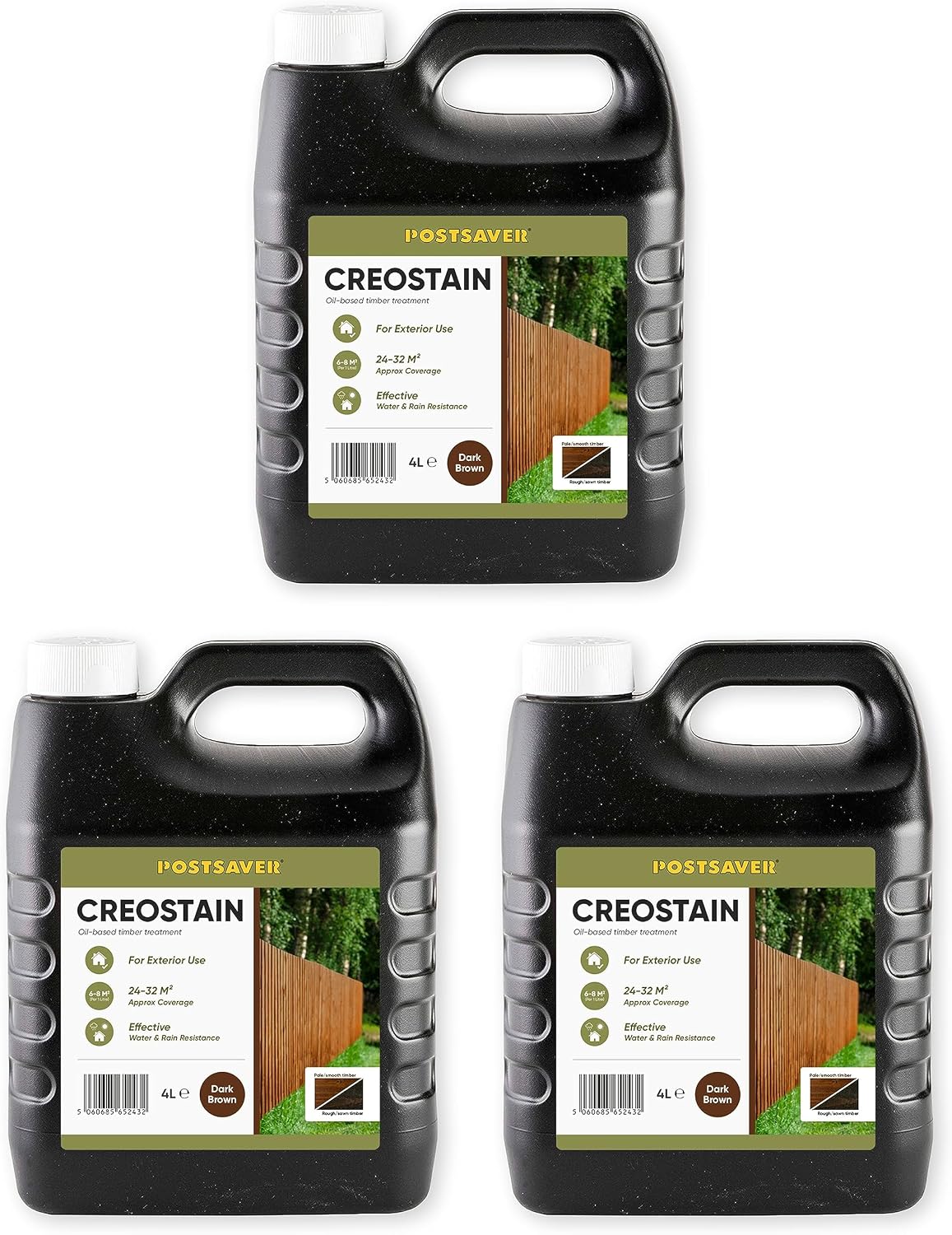 Postsaver Creostain Oil-Based Wood Treatment | Creosote Creocote Substitute | Wood Stain &amp; Preserver | Safe Fence Treatment | Significantly Lower Odour Than Creocote | Dark Brown 12L  4" Brush