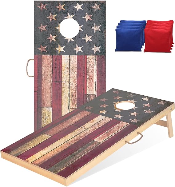 4x2 ft Solid Wood Cornhole Set with 8 Bean Bags, Regulation Size Cornhole Board Set for Adults, Cornhole Game Set for Tailgate Backyard Toss Games Indoor&Outdoor Activities