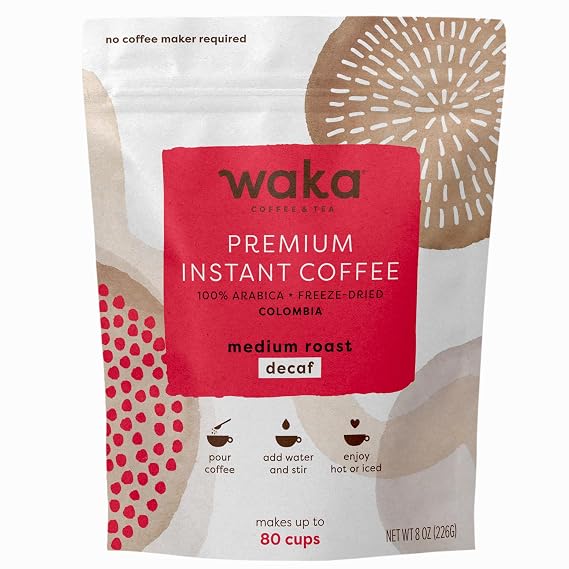 Waka Decaf Instant Coffee, Medium Roast, 80 Cups, 8 oz Bulk Bag