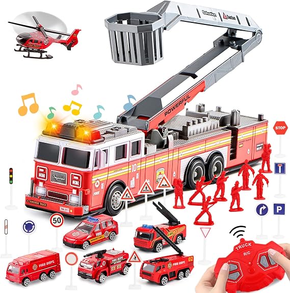 deAO Fire Truck Toys for Toddlers with Lights and Sounds,RC Remote Control