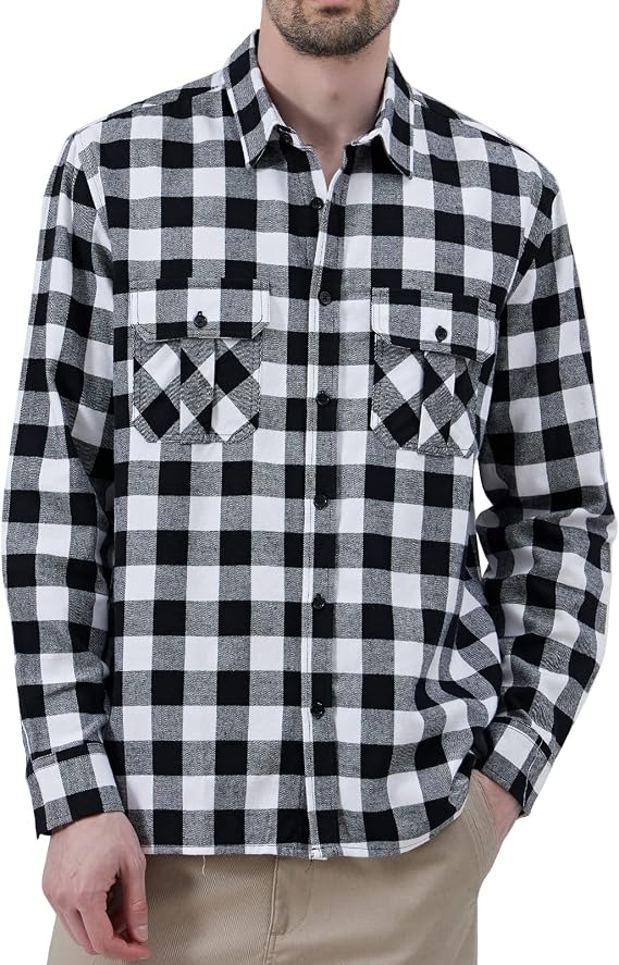Men's Plaid Flannel Button Down Long Sleeve Shirts Casual Cotton Regular Fit