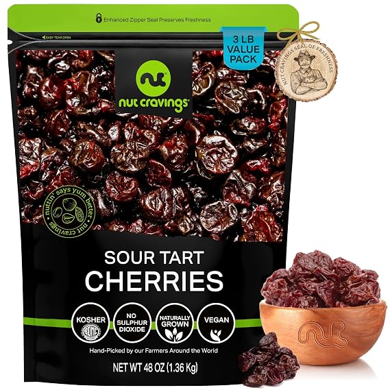 NUT CRAVINGS - Dried Sour Tart Cherries (48oz, 3 LB) Lightly Sweetened