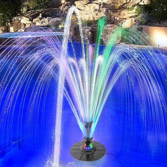 Yzert Pond Fountain with 12 Colorful Lights, 32.8ft Power Cord Adapter Electric Pool Fountain with 2-Tier Water Floating Waterfall Fountain for Outdoor Garden