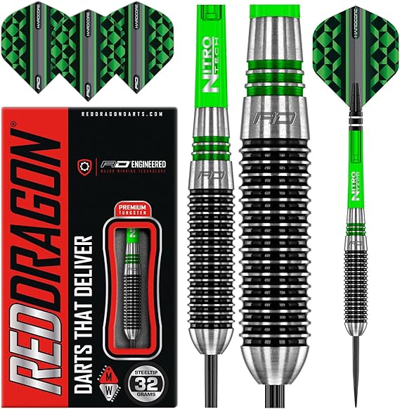 RED DRAGON Titan 2 Tip Darts Set - 85% Tungsten Heavyweight Barrels for Maximum Momentum & Control, Extra-Large Grip, 32g, Flights & shafts Included