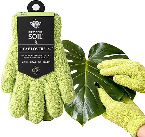 BLESS YOUR SOIL Microfiber Dusting Gloves for Plants, Premium Leaf Cleaning Gloves for Houseplants - Reusable, Lint Free
