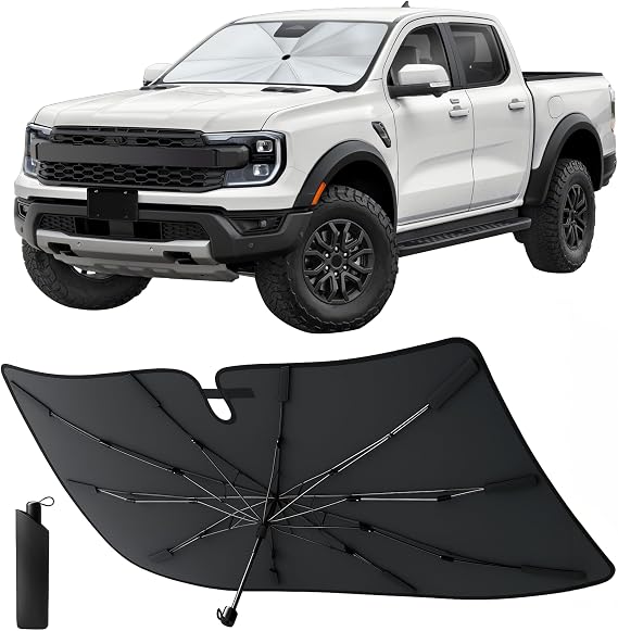 EcoNour Umbrella Windshield Sun Shade for Car | Foldable UV Blocker Front Windshield Sunshade | Umbrella Shade Accessories with Storage Pouch | Full Size SUVs & Pickup Truck & Van | Large - 61"x35"