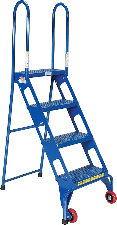 Vestil FLAD-4 Folding 4 Steps Ladder with Wheels, Carbon Steel, 350 lbs Capacity, 40" Top Step Height
