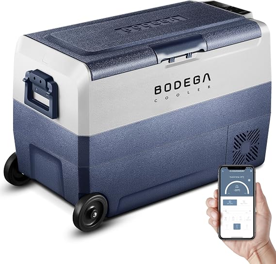 BODEGACOOLER 12 Volt Portable Refrigerator,53 Quart Car Fridge Dual Zone -4F-68F,50L Car Freezer APP Control,Electric Compressor Cooler 12/24V DC and 100-240V AC for RV,Camping,Travel,Truck,Vehicles