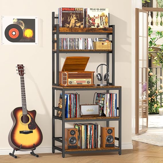 ikkle Record Player Stand with Vinyl Storage, Turntable Stand Holds Up to 500+Albums, 5 Layer Record Player Table with CD Racks for Living Room, Bedroom