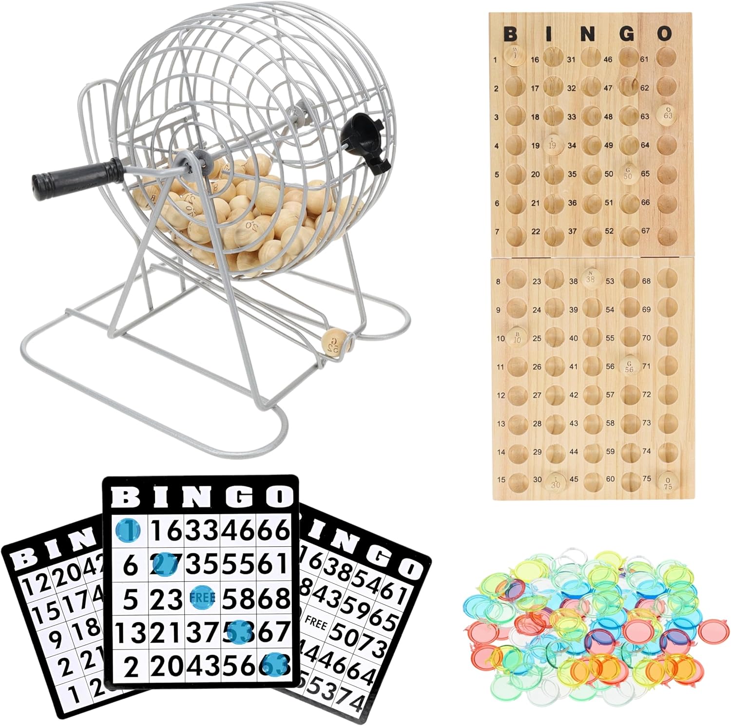 WE Games Retro Bingo Game Set with Metal Rotary Cage, Deluxe Wooden Master Board, Wood Balls, Party Games for Families, Fairs, and Churches