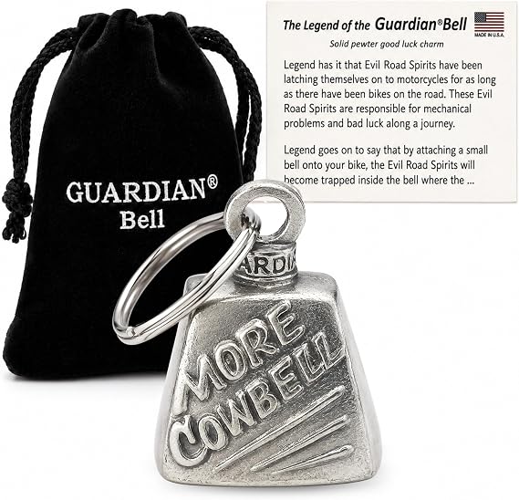 Guardian Bell More Cowbell Good Luck Bell w/Keyring & Black Velvet Gift Bag | Motorcycle Bell | Lead-Free Pewter | Good Luck Gift to Friends & Family | Bike Bell | Made in USA