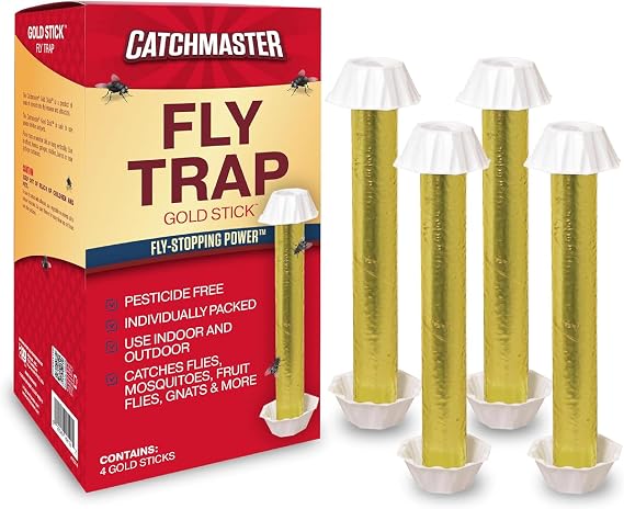Catchmaster Gold Stick 4-Pack, Sticky Hanging Fly Traps Indoor & Outdoor