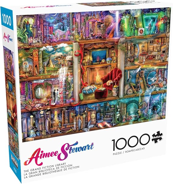 Buffalo Games Aimee Stewart Puzzles for Adults 1000 Pieces, Fiction Library | The Grand Fiction Library Art, 1000 Piece Puzzle for Adults, Thicker Recycled Board, Precision-Cut Pieces, Poster Included