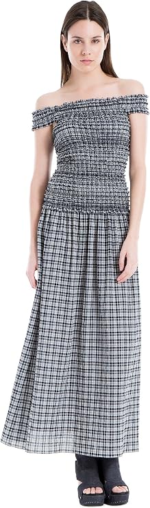 Max Studio Off-The-Shoulder Plaid Maxi Dress