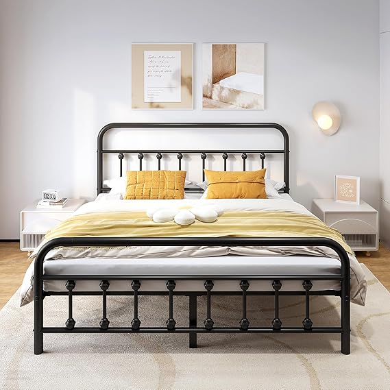 Vengarus Metal Bed Frame, Full Size Bed Frame with Headboard, Structurally Stable, Heavy Duty Steel Slat Support, Under Bed Storage, No Box Spring Required, 14", Black | 14インチのフルメタルプラットフォームフレーム、頑丈なスチールスラットサポート、ノイズフリー、組み立てが簡単、分解と輸送が簡単。