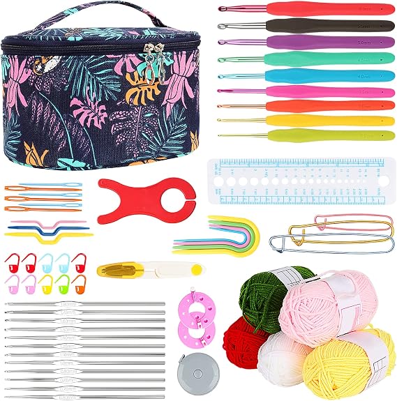 Aeelike Crochet Kit for Beginners Adults, Navy Leaves | Full Crochet Starter Set with Yarn, Ergonomic Crochet Hooks 2.0-6.0 mm, Lace Crochet Hooks, Portable Crochet Set with Case