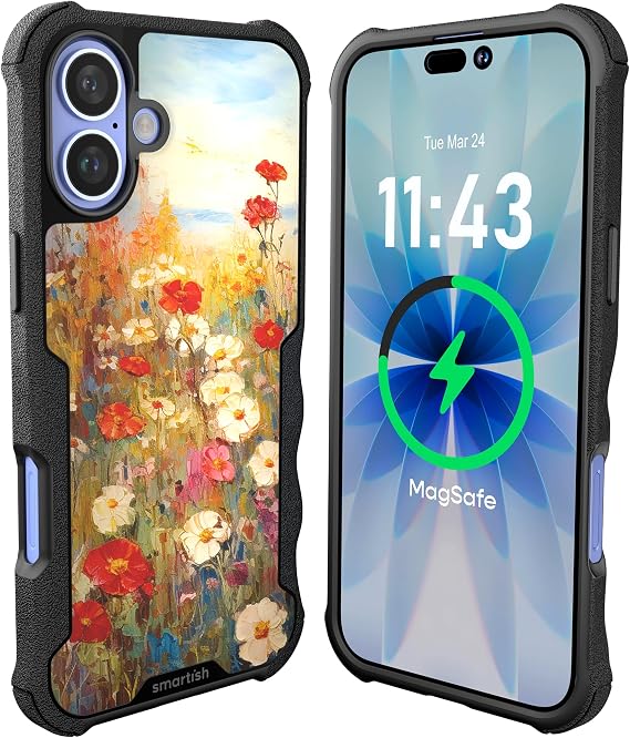 Smartish iPhone 16 Plus Case MagSafe, Gripzilla, Heavy Duty Grip, Floral