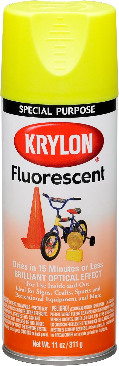 Krylon 3104-6 PK Lemon Yellow Fluorescent Paint - 11 oz. Aerosol, Case of 6