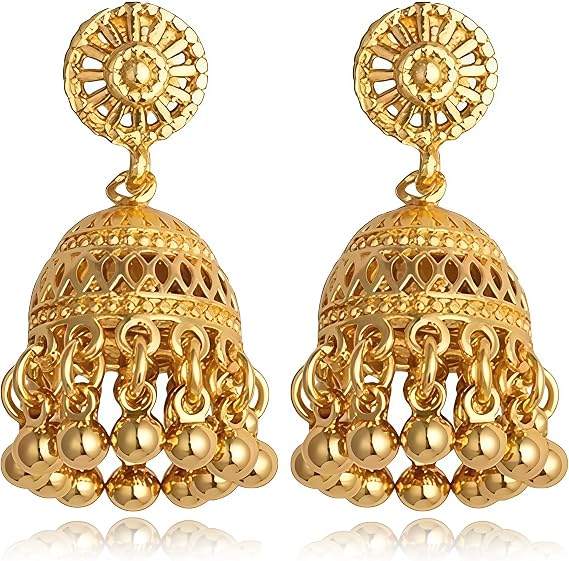 Gold Jhumka Earrings for Women, Jimikki Earrings Kerala Style with Traditional Design, Indian Traditional Jewellery Suitable for Cultural Events and Daily Wear