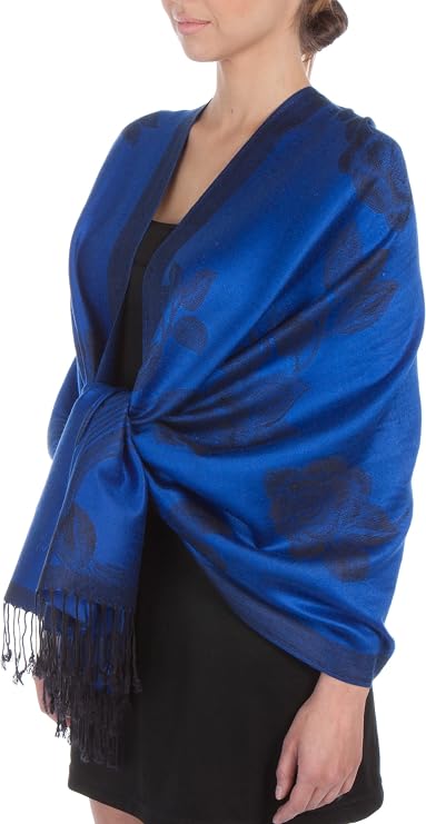 Sakkas Two Tone Floral Rose Reversible Pashmina Scarf Shawl Wrap Stole for Women