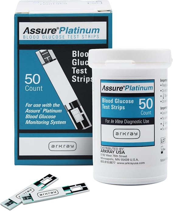 Assure Platinum Blood Glucose Test Strips No Coding Required, 0.5 Microliter Sample, Accurate & Fast 7-Second Results, Compatible with Assure Platinum Blood Glucose Meter, 50 Count