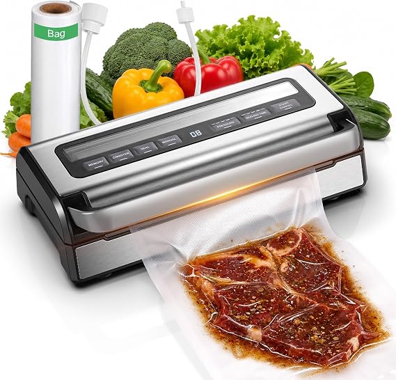 AAOBOSI 95KPa 9-in-1 Wet/Dry Vacuum Sealer, 8X Freshness | Seals Liquids,Meats &Wet/Dry Foods,95KPa Suction,1-Hand Lock,Smart Memory,Removable Drip Tray,Built-in Cutter & Starter Kit