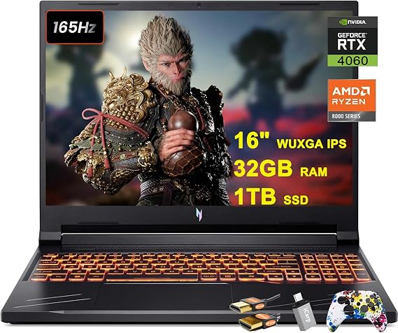 acer Nitro V 16 Gaming Laptop 16" WUXGA IPS 165Hz AMD Zen 4 Octa-Core Ryzen 7 8845HS (Beats i7-12700H) 32GB RAM 1TB SSD GeForce RTX 4060 8GB Backlit Win11 w/ICP Accessory