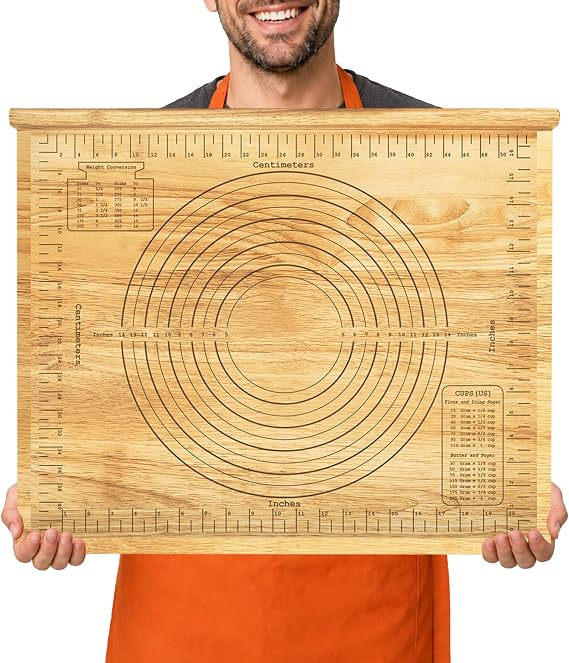 Wooden Pastry Board with Measurement, 23.5 x 19.5" Kneading Board, 2 in 1 Pastry Baking Board with Lip
