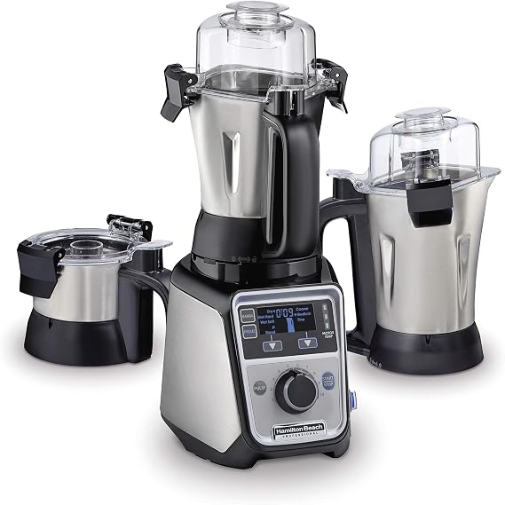 Hamilton Beach Professional 4-in-1 Juicer Mixer Grinder, Commercial-Grade 1400 Watt Motor, 3 Leakproof Jars, For Wet and Dry Spices, Chutneys and Curries, Engineered in India & USA (58770), Stainless
