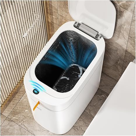 3.5 Gal Rechargeable Motion Sensor Bathroom Trash Can with Lid, Bag Suction