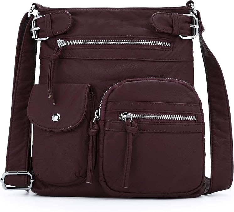 Angel Kiss Crossbody Bags for Women Washed Leather Shoulder Bags Multi Pocket Soft Hobo Purses and Medium Handbags