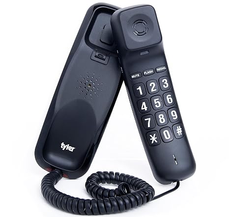 Tyler Landline Corded Phone - Big Button for Seniors - Loud Ringer for Hearing Impaired - Wall Mountable - LED Call Light Indicator - Volume Control - Power Outage Safe - Home Phone Black (TBBP6-B)