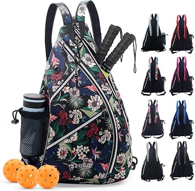 ZOEA Pickleball Bag, Sport Pickleball Sling Bag for Women Man, Adjustable Pickleball Backpack with Fence Hook Water Bottle Holder, Fits 4 Paddles and All Your Other Gear