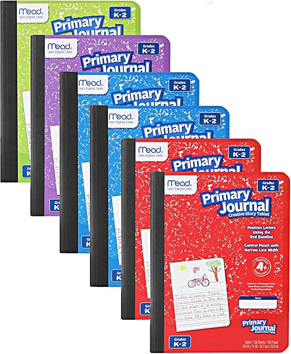 Mead Primary Journal Kindergarten Writing Tablet 6 Pack of Primary Composition Notebook Colors May Vary For Grades K- 2, 100 Sheets (200 Pages) Creative Story Notebooks for Kids 9 3/4 in by 7 1/2 in.