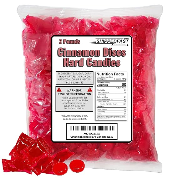 ShippedFast Cinnamon Discs Hard Candies - 2 Pound Bag, Individually Wrapped