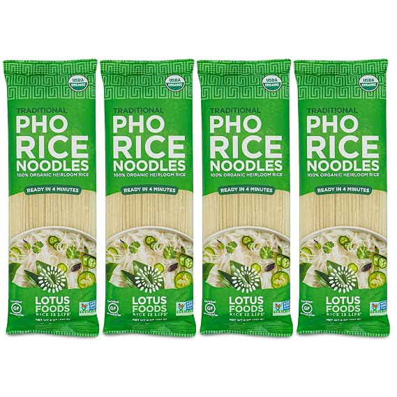 Lotus Foods Organic Traditional Pho Rice Noodles, Vegan - 8 Oz (Pack of 4)