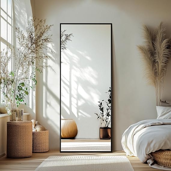 Delma Full Length Mirror with Stand, 69x24 Black Floor Mirror