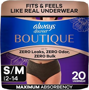Always Discreet Boutique Incontinence and Postpartum Underwear for Women, Maximum Protection, Small/Medium, Black, 20 Count
