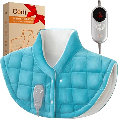 Codi Weighted Electric Heating Pad for Neck and Shoulders, Soothing Heat Pad for Pain Relief, Ideal for Women, Mom, or Grandma, Large 20x23 Blue
