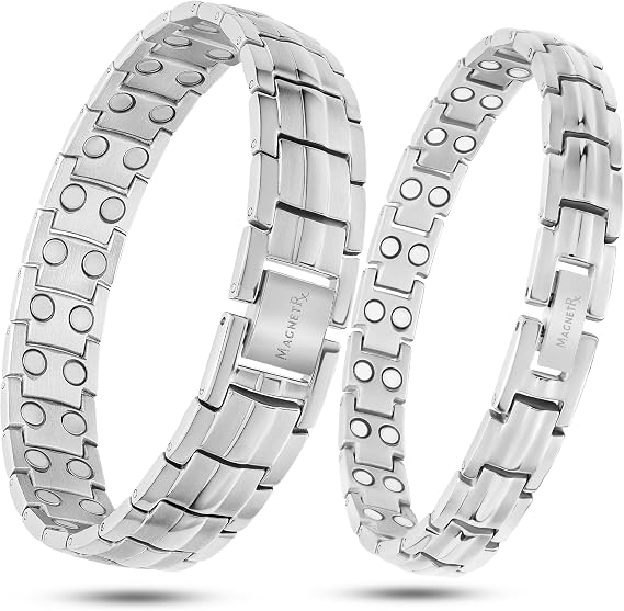 MagnetRX Ultra Strength Magnetic Bracelets for Couples Premium Silver Magnetic Bracelets for Men and Women His and Hers Matching Set