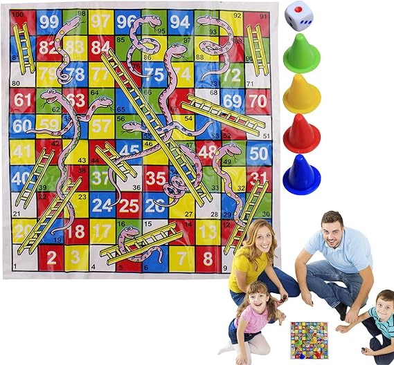 Snake and Ladder Board Game Set - Compact Folding Chess Style Layout, Durable Pieces, Easy Storage System | Fun Strategy Game for Family Reunions, Birthday Parties, Picnics and Holiday Travel