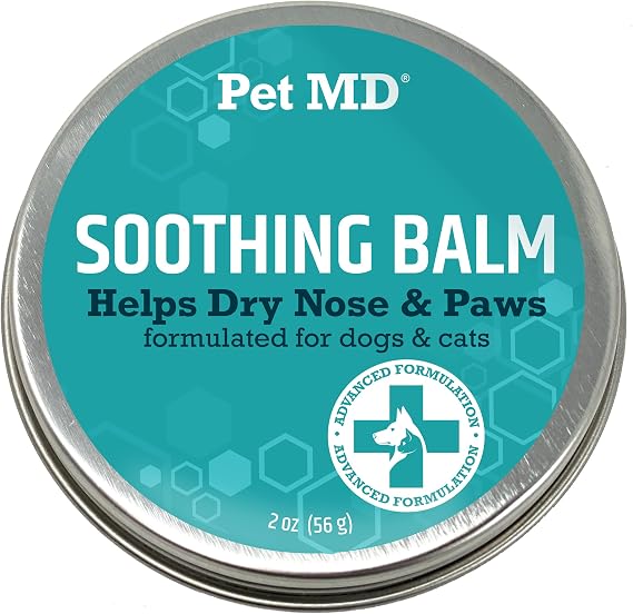 Pet MD Soothing Balm - Cat & Dog Elbow, Nose, and Paw Pad Balm - 2oz | Moisturizes Dry Nose ad Cracked Skin - Shea Butter, Beeswax, Coconut Oil for Dogs - Fragrance Free & Lick Safe - Made in USA