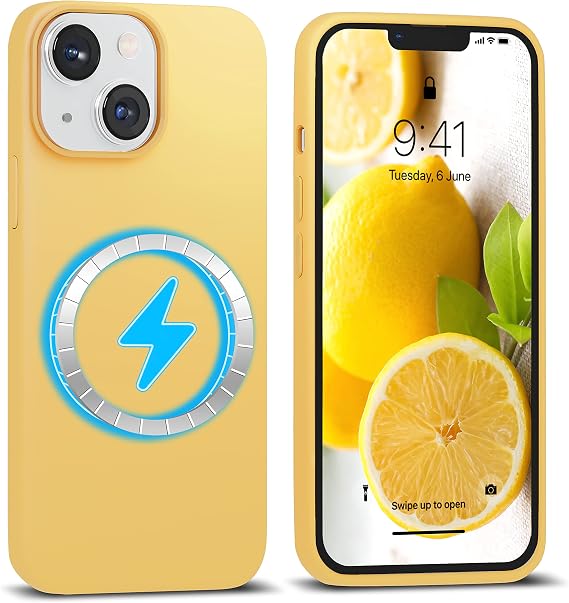 IceSword Magnetic Case for iPhone 14 Case Yellow Silicone Case [Fast Charging] Strong Magnets, Microfiber Lining Slim Thin,Bright Lemon Citron Butter Cute 2022 6.1 inch Mag14 - Yellow