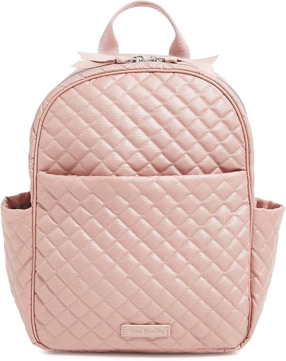 Vera Bradley Women's Cotton Small Backpack Bookbag, Rose Quartz, One Size